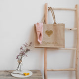 Sac cabas Cadeau Fête des mères / Grand mères personnalisé Toile de jute pailletée