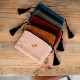 Pochette velours Baptême et Communion Kaki personnalisée