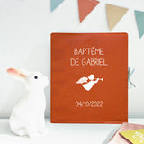 Album photo Cadeau Baptême / Communion personnalisé Bleu pétrole Lin