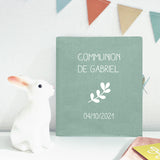 Album photo Cadeau Baptême / Communion personnalisé Vert amande Lin