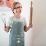 Tablier enfant personnalisé Vert amande Lin enduit