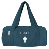 Sac polochon Cadeau Baptême / Communion personnalisé Bleu pétrole Coton