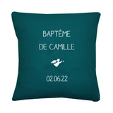 Coussin Cadeau Baptême / Communion personnalisé Bleu pétrole Lin