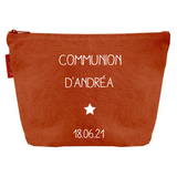 Pochette Cadeau Baptême / Communion personnalisé Terracotta Coton