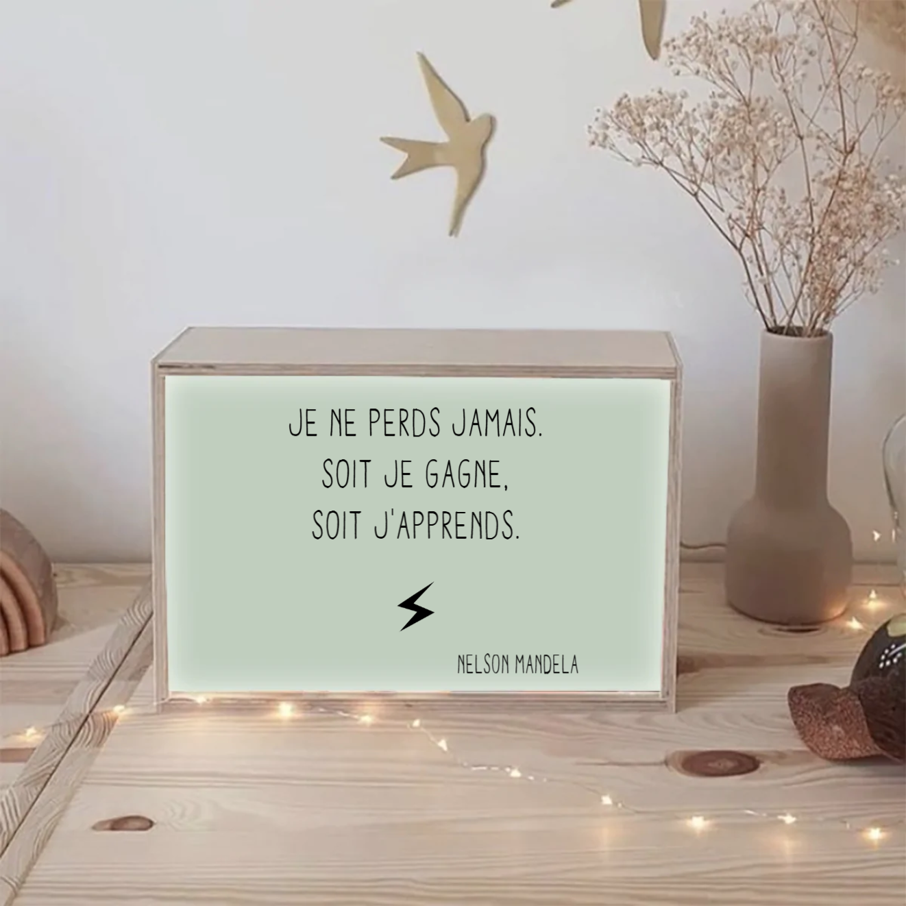 Box lumineuse Cadeau Maîtresse Nounou personnalisé Vert amande