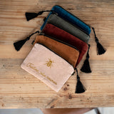 Pochette velours Baptême et Communion Rose poudré personnalisée